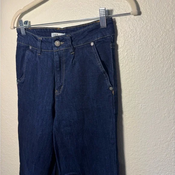 OAT New York Dark Wash High Waist Wide Leg Cropped Jeans Raw Hems Size 26 Used - Picture 3 of 7